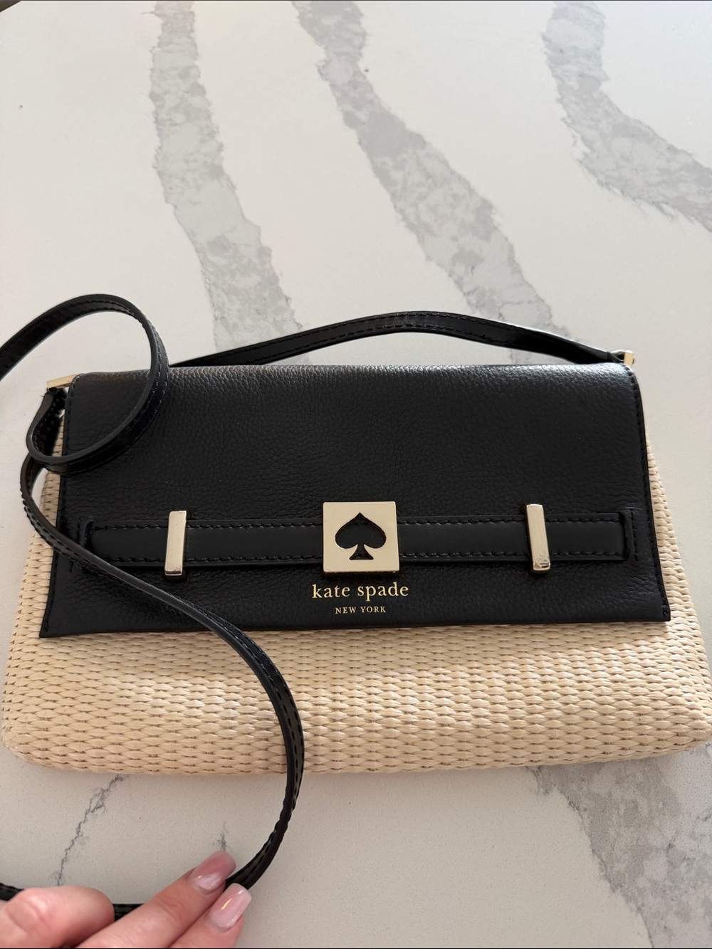 kate spade Black & Natural Straw Crossbody Clutch